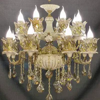 لوستر ۱۶شعله شاخکدار گل رز سرامیکی برنجی با ضمانت