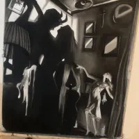 نقاشی سیاه قلم و اکرولیک