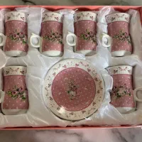 ست فنجان نعلبکی دسته‌دار صورتی آنجل