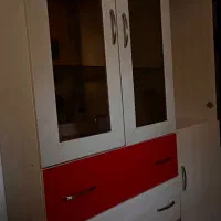 کمد ترکیبی ۳ کشو + ویترین شیشهای + کمد کناری
