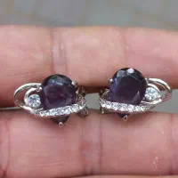 گوشواره یاقوت برمه بنفش روکش طلاسفید