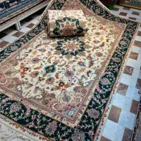 فرش دستباف جفت ۶ متری کاشمر کرم حاشیه سبز دستبافت