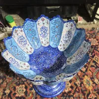 سینی دیس دکوری منبت و مینا کاری انتیک.دو عدد گلدان