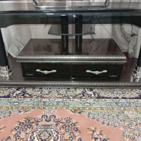 میز تلویزیون شیشه ای دو کشویی ام دی اف