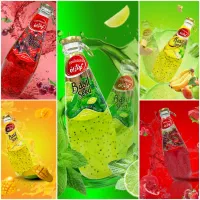 آبمیوه  عمده مخلوط با تخم شربتی در۱۱طعم شیشه ایی