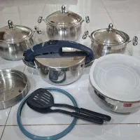 سرویس قابلمه استیل و زودپز استیل قدیمی اصل ایتالیا