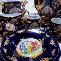 سرویس غذاخوری 148 پارجه چک سورمه ای اکبند جهیزیه