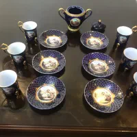 سرویس ۱۴ پارچه قهوه خوری طرح لیلی مجنون سرمه ای