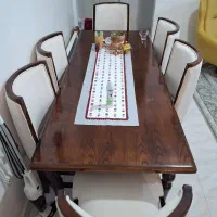 میز ناهارخوری چوبی ۶ نفره با روکش صندلی ترک|میز و صندلی غذاخوری|قائم‌شهر, |دیوار