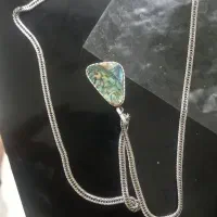 گردنبند زنجیر دستبند کرال نقره اویز یشم