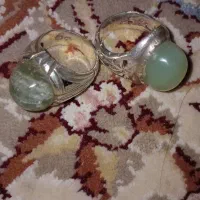 انگشتر نقره سنگ های قیمتی معدنی یشم و فلورین