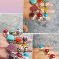 تعدادی انگشتر نقره فیروزه عقیق و یاقوت