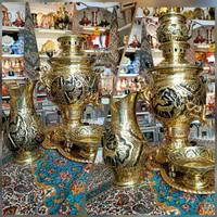 سماور برنجی گازی سفارشی طاووس و غزال ۸ لیتری نانو