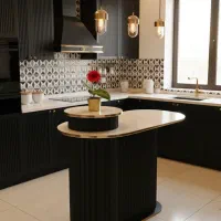 اوپن و جزیره آشپزخانه بسیار شیک و لاکچری|میز و صندلی غذاخوری|فولادشهر, سایت صنعتی کاوه|دیوار