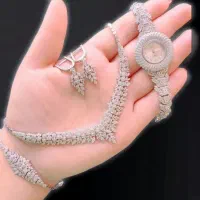 ست نقره مدل زیتونی و کارتیر با ساعت نقره|بدلیجات|تبریز, |دیوار