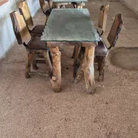 میز ناهارخوری چوبی شیشه‌دار  طرح روستیک (نو)