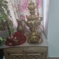 ست ۵تیکه سماور گازی برنجی+پایه سماور+گنجه چوبی|صنایع دستی و سایر لوازم تزئینی|تهران, مسعودیه|دیوار