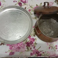 قابلمه و سینی گرد پایه دار مسی|ظروف پختوپز|خوی, |دیوار