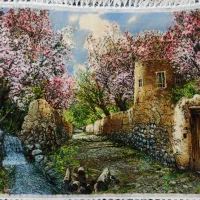 تابلوفرش دستباف بهار در روستا ابریشم و کرک