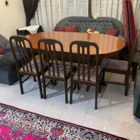 میزنهارخوری ۸ نفره چوب گردو، پایه متحرک، ۴صندلی