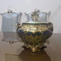 میوه خوری و شکلات خوری کریستال پایه برنج آب طلا