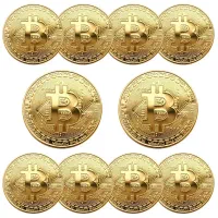 10 عدد سکه بیت کوین روکش آبکاری طلا با کپسول