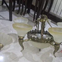 فروش لوستر ۵ شاخه به همراه یک عدد دیوار کوب|لوستر و چراغ آویز|تهران, دهکده المپیک|دیوار