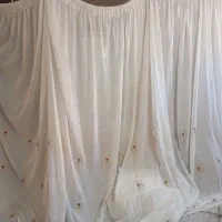 پرده حریر سفید گلدار نو