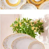 سرویس چینی 108 پارچه کامل ژئومتریکال طلایی