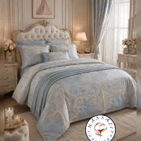 سرویس دو نفره مخمل ژاکارد طرح سلطنتی آبی درباری