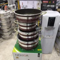 قابلمه هفت پارچه‌ای چدن گرانیت دسته طلایی