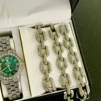 ست ساعت و اکسسوری رولکس فول نگین تقویم دار|ساعت|سنندج, |دیوار