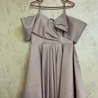 لباس مجلسی ساتن صورتی کم رنگ مدل دکلته