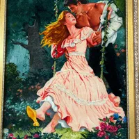 تابلوفرش دستبافت دختر تاب سوار|تابلو فرش|تهران, وصفنارد|دیوار