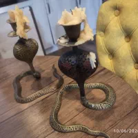 شمعدان برنزی مار کبری و دکوری ملیله