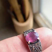 انگشتر نقره یاقوت معدنی و ساعت دوزمانه اورینت