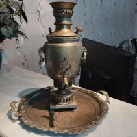 سماور ورشو عتیقه و کتری سینی مس عتیقه