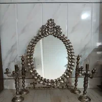 آیینه و شمعدان قدیمی آبکاری نقره