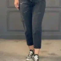 دو عدد شلوار لی زنانه رنگ ذغال سنگی نونو