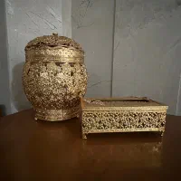 سطل آشغال و جا دستمال کاغذی طلایی
