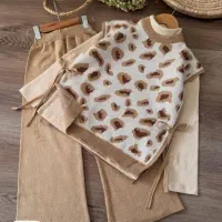 ست بافت پلنگی ترند امسال سایز ۵۵ رنگ کرم