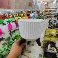 گلدان پایه دار سفید پلاستیکی پایه استند گلدان شفلر|گل و گیاه طبیعی|قم, ولیعصر|دیوار