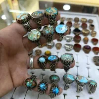 انگشتر نقره روس باسنگ فیروزه طبیعی و اصلی نیشابور