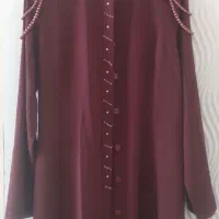 مانتو زرشکی مجلسی آستیناش کارشده