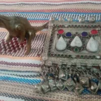 گردنبند قاجار ی شب چراغ دایناسور برنجی عتیقه