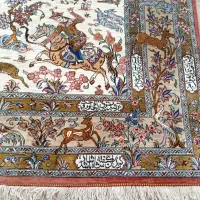 قالیچه دستباف تمام ابریشم نقش شکارگاه نو|فرش|تهران, امانیه|دیوار