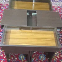 میز 5 تیکه چوب و شیشه با صفحه ریلی