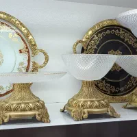 ظروف پذیرایی پایه دار ، پایه برنزی لب طلایی شطرنجی|ظروف سرو و پذیرایی|سبزوار, فیاض|دیوار