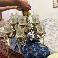 دو عدد لوستر برنز ۱۲ شاخه به همراه دو عدد دیوارکوب