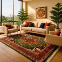 فرش ایرانی طرح سنتی سبز-قرمز برای دکور مدرن۶متری|فرش|تهران, سیروس|دیوار